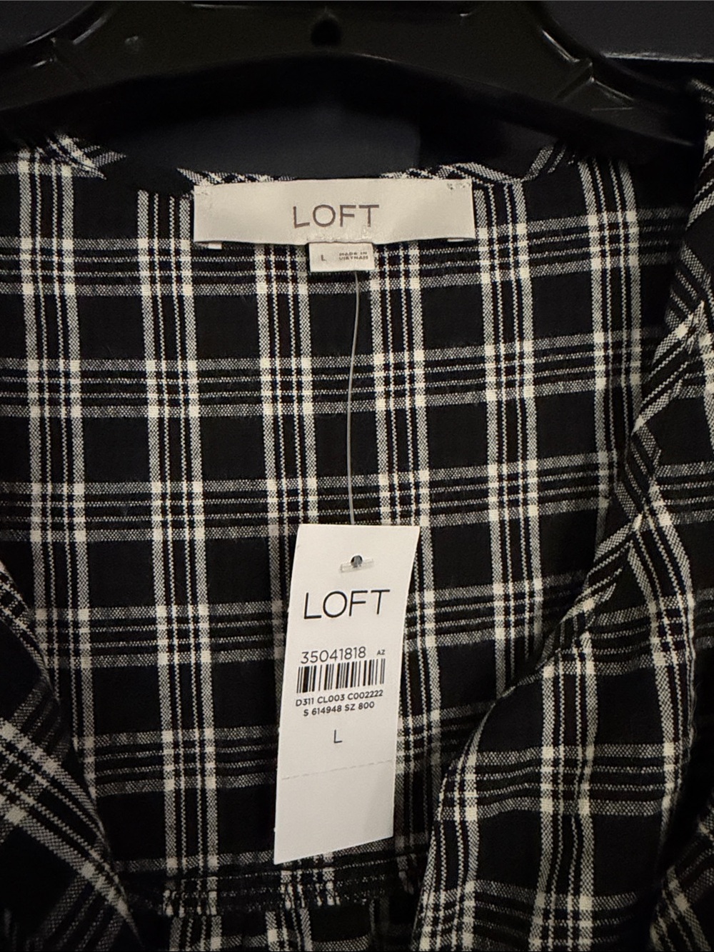 LOFT Black & White Plaid Ruffle Neck Peasant Top - Picture 2 of 4
